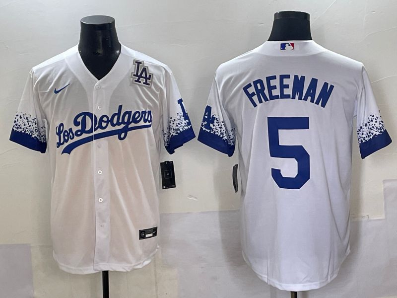Men Los Angeles Dodgers #5 Freeman White blue City Edition Nike MLB Jersey style 8->los angeles dodgers->MLB Jersey